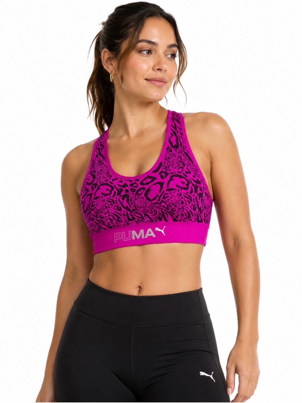 PUMA Magenta Animal-Print Racerback Sports Bra